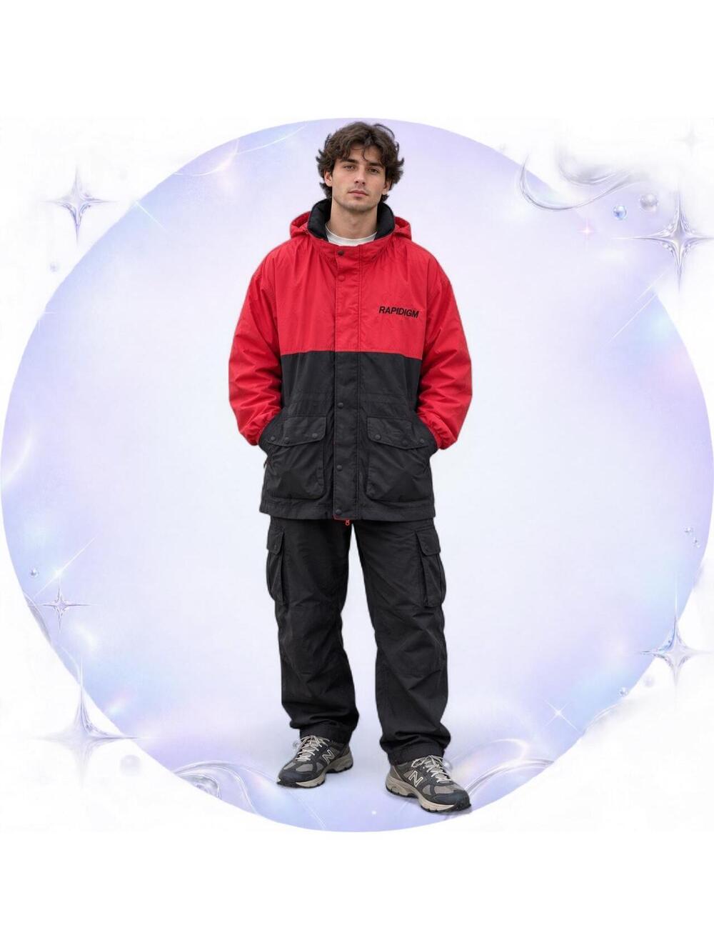 Auburn Sportswear Red Black Colorblock Hooded Jacket M